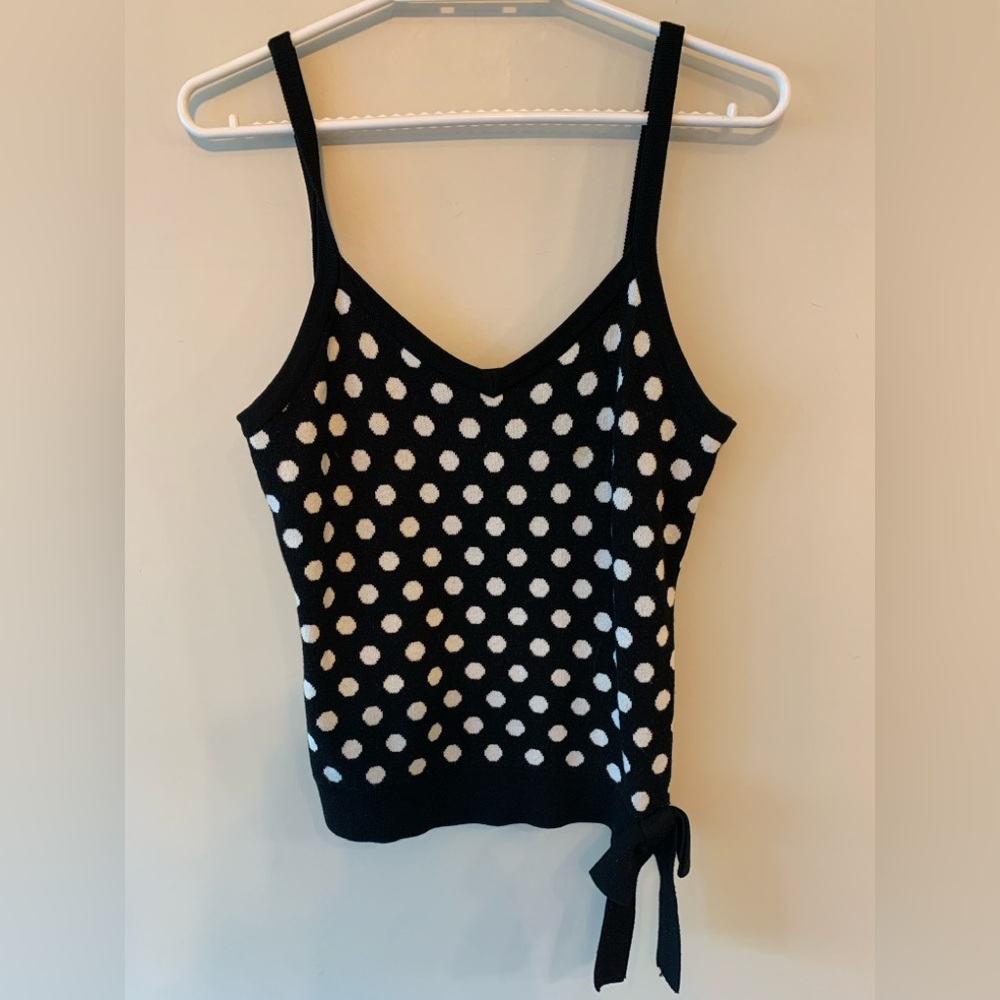 INC International Concepts Black and White Polka Dot Tie-Hem Tank Top